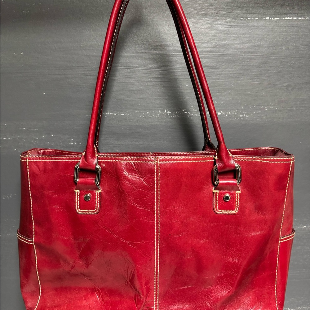 Fossil Red Leather Tote Bag - Picture 2 of 3